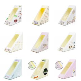 Disposable Sandwich Packaging Box White Card Baking Cake Paper Box with Window Picnic Party Food Triangle Shape Packing Case
