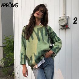 Aproms Trendy 2021 Stripes Printed Pullovers and Sweaters Women Winter Knitted Warm Jumpers Female Street Style Loose Outerwear 210203