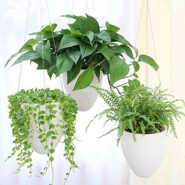 Water-absorbing White Lazy Flower Pot Plastic Succulent Plant Pots Water Hanging Basin Watering Garden Pots Planters Home Decor Y200709