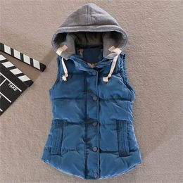 winter autumn cotton vest women solid thick short jacket slim hooded plus size casual with pockets kamizelka damska 201214