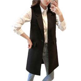 Spring Korean Fashion Long Outerwear Women Cardigan 5XL Plus Size Sleeveless Female Jacket Elegant Slim Black Women's Vest Coat 201027