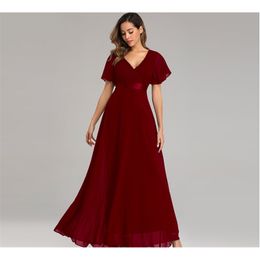 Evening Dresses XUCTHHC Elegant V-Neck Ruffles Chiffon Formal Evening Gown Party Dress Robe vestidos de fiesta de noche A-line 201113