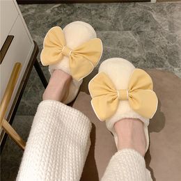 Fuzzy Bow Winter Slippers Women For Home Slipper Shoes Warm Woman Slippers Faux Fur Soft Slippers Ladies Girls Bedroom Shoes X1020