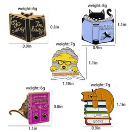 Love Books Enamel Custom Dog Cat Brooches Bag Clothes Lapel Animal Reading Badge Puppy Gift Kids Friend