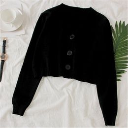 Women 'S Cropped Cardigan Sweaters Female Black White Short Sweater V Neck Single Breasted Sweater Woman Knitted Cardigan Tops 201029