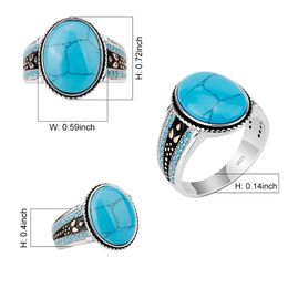 925 Sterling Silver Turquoise Ring Oval Sky Blue Stone Life Track Significance Ring for Men Wedding Fine Jewellery Y200321