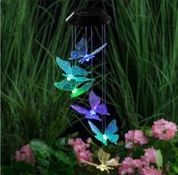 Colour Changing Novelty Lighting Solar Power Wind Chime Crystal Ball Hummingbird Butterfly Waterproof Outdoor Windchime Light for Patio Yard Garde