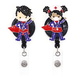 New Arrival Key Rings Superhero Boy/Girl Crystal Rhinestone Retractable Working ID Holder Medical Nurse Badge Reel