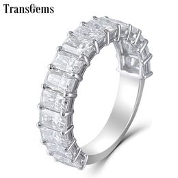 Transgems 14K White Gold 2/3 Eternity Wedding Band 3X5MM F Colour Radiant Cutting Moissanite Diamond Wedding Ring for Women Gift Y200620
