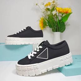 HOT CAKE 5A rubber platform inspired women shoes Double Wheel nylon gabardine sneakers 50 mm rubber sole Removable leather-covered ins