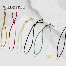 Wild & Free Simple Stainless Steel Charm Pendant Bracelet Geometric Couple s Rope Adjustable for Women Men Gift