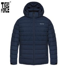 TIGER FORCE New Men's winter jacket Medium-long Hooded Jackets Thick dark blue Sports Casual outdoor Parka man coat 70769 201214