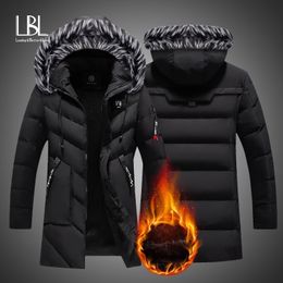 Winter Long Parkas Men Cotton Padded Brand Clothing Fashion Casual Slim Thick Warm Mens Coats Fur Hooded Overcoats Male Clothes 201126