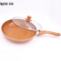 Master Star 100% Non-stick Copper Frying Pan Ceramic Coating Fry Pan&Glass Lid Skillet Induction Cooking Pan 201223