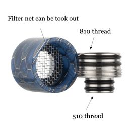 Anti-fried Oil SS Drip Tip with Filter Net 2 in 1 Convertor Connector Threads Epoxy Resin Wide Bore Mouthpiece for 510 810 Thread DHL