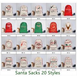 20pcs/lot 32 Styles Canvas Santa Sack Christmas Gift Bags for Wholesale Large Santa Sack Drawstring Santa Gift Bag Fast Shipping 201128