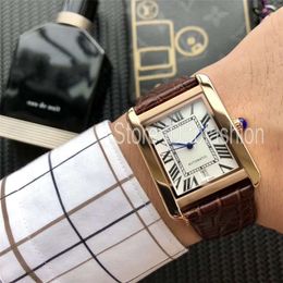 Top Fashion Automatic Mechanical Self Winding Watch Men Gold Silver Wristwatch Classic Rectangle Design Dial Casual Leather Strap Clock 1515