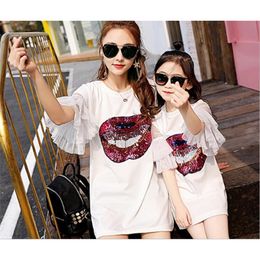 Mother Daughter Dresses Matching Mom and Daughter Clothes Sequins Ruffle Sleeve Family Matching Clothes Mommy and Me Dress LJ201111