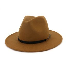 wool hats women men solid color wide brim band belt fedora hats wool classic simple khaki black church wedding winter women hats