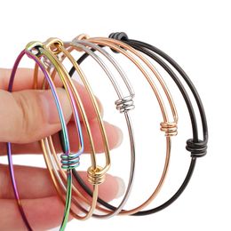 Stainless Steel Wire Bangle Bracelets 55mm 60mm 65mm DIY Jewellery Cable Adjustable Expandable Charm Bracelet 5 Colours