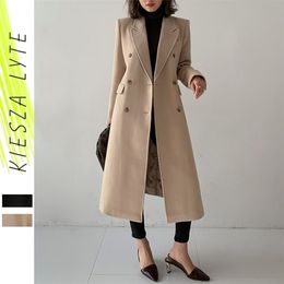 Women Woollen Coat Runway Luxury Vintage Long Sleeve Lacing Warm Wool Jacket Ladies Outwear Winter Outfit 201216