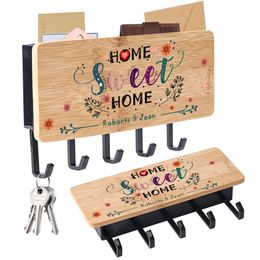 Customized Hooks Gifts Personalized Home Sweet Hanger Key Hook Up Decorations Creative Bamboo Wood Furniture Keys Holders 220311