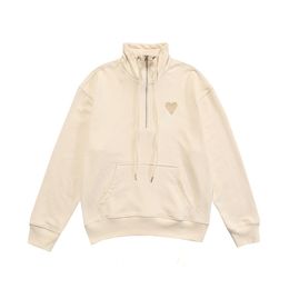 Turtleneck Zipper Hoodies Men and Women Classic Heart Embroidery Solid Color Pullover Terry Sweatshirts