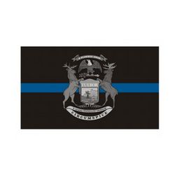 Michigan Thin Blue Line Flag 3x5 FT Police Banner 90x150cm Festival Gift 100D Polyester Indoor Outdoor Printed Flags and Banners