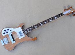 Left Hand 4 Strings Neck-thru-body Electric Bass Guitar with Rosewood Fretboard,Natural Wood Color,Can be Customised