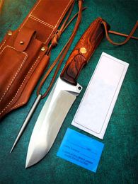 Promotion Outdoor Survival Straight Knife N690 Satin Blades Full Tang Rosewood Handle Fixed Blade Knives With Leather Sheath and Retail Box