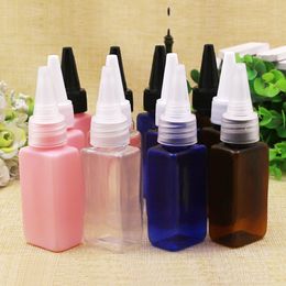 100pcs 30ml Empty Square Pointed Mouth Liquid Plastic Container 30cc Blue Cosmetic Lotion Bottles With Screw Cap