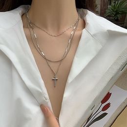 Stainless Steel Necklace for Women Titanium Steel Cross Three Layer Simple Necklace Jewelry Accessories Wholesale