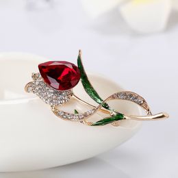 women's crystal Tulip flower brooch diamond corsage scarf buckle brooches women dress suit top fashion Jewellery will and sandy