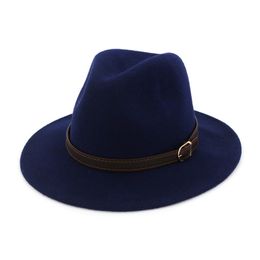 100% Wool Unisex Men Women Solid Colour Fedora Hats with Belt Buckle Wide Brim Jazz Trilby Hat Women Dresses Chapeau Church Hats