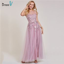 Dressv pink long evening dress cheap scoop neck appliques sleeveless wedding party formal dress a line evening dresses LJ201118