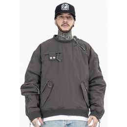 Giacche da uomo Versione alta con cerniera ad arco lontano Multi tasca in nylon antivento Pullover con clip giacca in cotone di tendenza high street