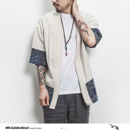 MrGoldenBowl Store Cotton Linen Shirt Jackets Men Chinese Streetwear Kimono Shirt Coat Men Linen Cardigan Jackets Coat Plus Size 201124