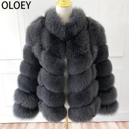Women's high quality 100% real fur coat Natural fox fur vest Leather jacket leather coat Stand collar long sleeve fox fur coat 201212
