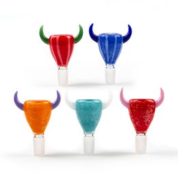 14mm 18mm Glass Bowl ox horn Thick Pyrex Male Smoking Accessories with Colourful Piece for Bong water Pipes oil