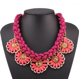 Statement Chunky Braided Rope Spring Pendant Floral Necklace For Women Jewellery Brand Design Fashion Flower Necklaces