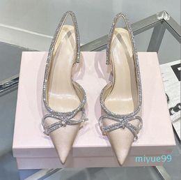 New style mach sandal sweet set bowknot With diamond aquamarine tie thin hee l cross strap ankle strap High heels shoes woman Luxury designe