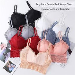 Women Sexy Lace Snowflake Bralette Deep U Tube Crop Wrap Top Chest Vest Underwear Female Strap Wire Bra Lingerie Push Up 220311