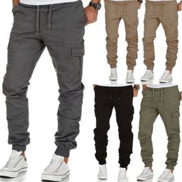 Cargo Male Casual Multi-Pockets Jogger Man Skinny Grey Trousers Outdoor Pants For Men 201221