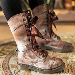 Boots 2021 Mid-Calf Autumn Winter Non-slip Flat Shoes Vintage Sexy Steampunk Leather Retro Buckle Ladies Snow Boots1