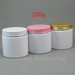 200g x 20 empty white PET thicken cream jar for containing solid cream with white / gold / pink aluminum 200cc bottle