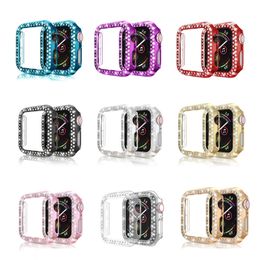 Bling Crystal Duas Fileiras Diamante Capa Completa Capas De Proteção PC Bumper Para SmartWatch Apple Watch Iwatch Série 7 6 5 4 3 2 44mm 42mm 40mm 38mm 41mm 45mm
