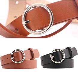 Fashion ladies belt luxury leather new retro simple round buckle jeans decoration durable adjustable belt buckle trousers G220301