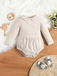 Baby Solid Peter Pan Collar Rib-Knit Ruched Bodysuit SHE