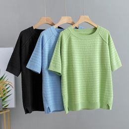 GIGOGOU Spring Autumn Knitted Women Sweater Half Sleeves Loose casual Jumper Top O Neck Female Sweater 201017