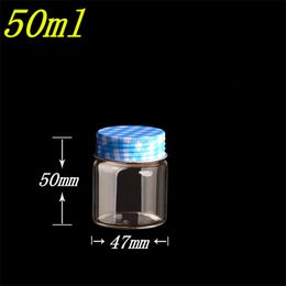 10 pcs 47x50 mm Small Glass Bottles With Blue Metal Screw Cap DIY 50ml Empty Jars Wishing Gifts Vials Containers
